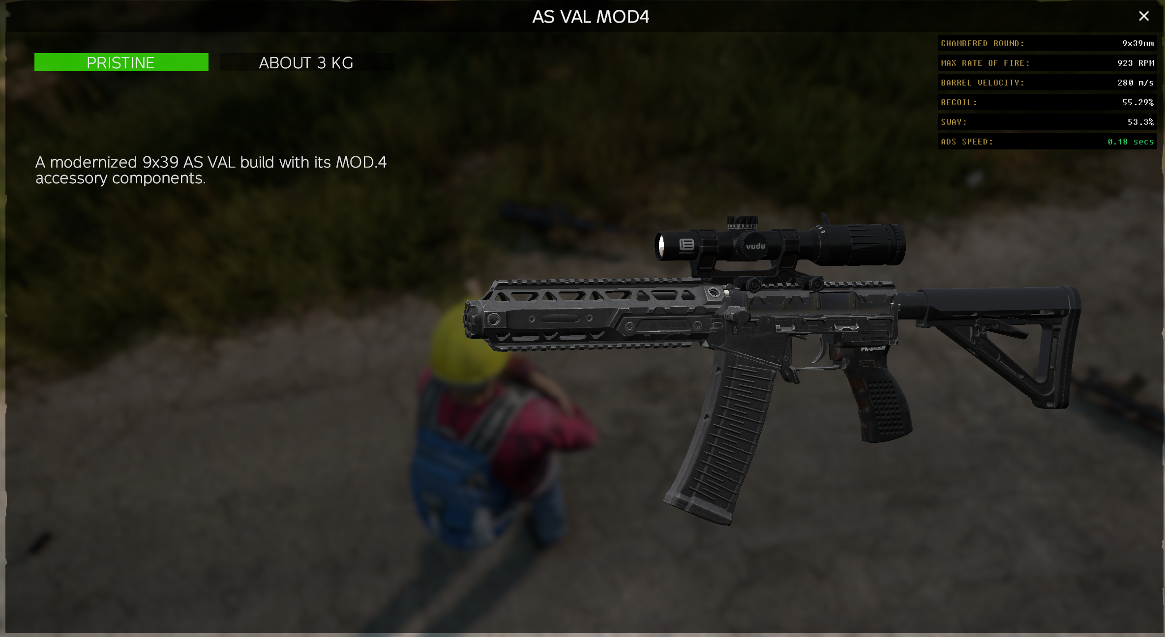 Custom AS VAL MOD4 Tarkov weapon with scope in DayZ